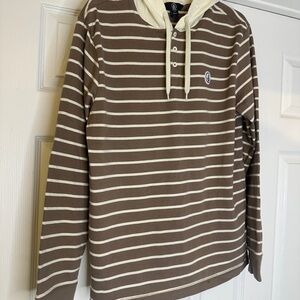 Volcom Striped Hooded Henley Long Sleeve Brown Cream Men’s M New Without Tags